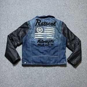 Protocol Motorcycle Jacket XL Blue Denim Black Leather Parish Nation Moto Biker